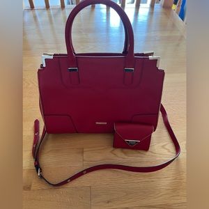 Rebecca Minkoff vibrant RED satchel with matching mini wallet